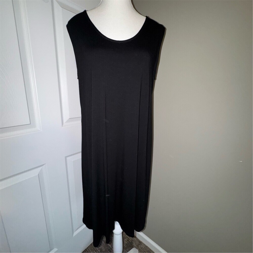 Eileen Fisher Woman’s Tank Dress L Black Sleeveless Shift Tunic Midi‎ Scoop